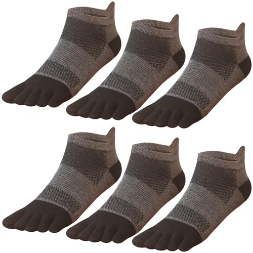 GINZIN Zehensocken 6 Paar,Laufsocken für Herren&Damen,herren Männer Baumwolle Sportsocken Sneaker Socken mit Zehen (40-43, Grau*6) von GINZIN