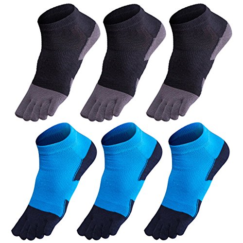 GINZIN Zehensocken 6 Paar Socken herren Männer Sport laufende Zehe Socken Sportsocken (Schwarz×3 + Blau×3, 39-44) von GINZIN