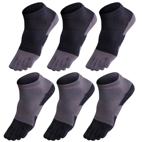 GINZIN Zehensocken 6 Paar Socken herren Männer Sport laufende Zehe Socken Sportsocken, Schwarz×3 + Grau×3, 44-46 von GINZIN