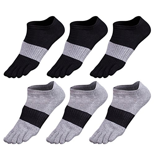 GINZIN Zehensocken herren 6 Paar Männer Sport laufende Zehen Socken Sportsocken (Schwarz×3 + Grau×3, 39-43) von GINZIN