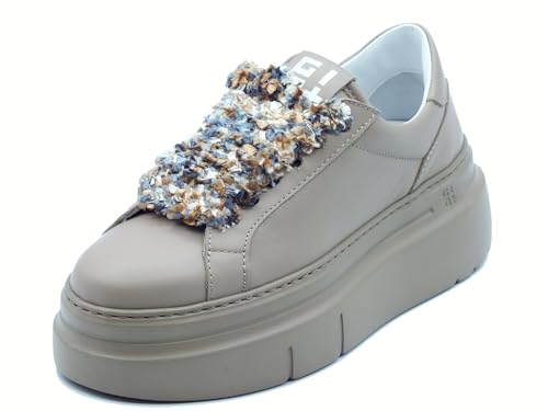 GIO+ ARIA50H Combi Taupe Sneakers für Damen aus Leder mit Keilabsatz Medium, Taupe, 40 EU von GIO+