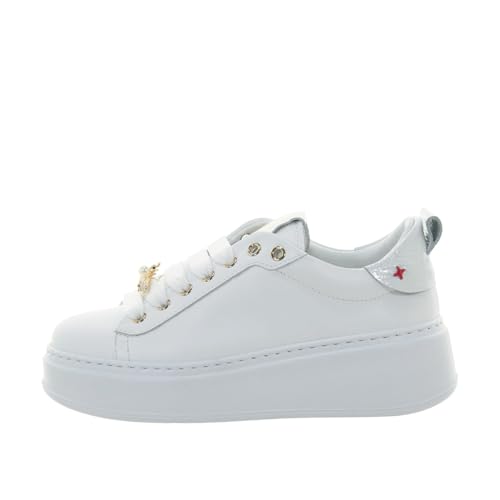GIO+ PIA340A Combi White Perle Damen Sportschuhe mit weißem Leder mit Goldapplikationen, Farbe weiß, 39 EU von GIO+