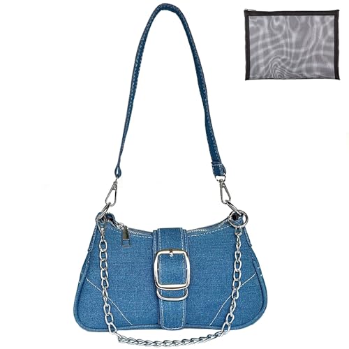 GIOIPC Y2k Denim-Geldbörsen für Damen, Schultertasche, Leder, Segeltuch, Crossbody, Hobo-Geldbörsen, Tragetasche, Mini-Clutch, Abendtasche, B-light blue von GIOIPC