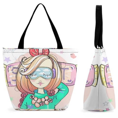 Cartoon Mädchen Damen Handtasche Shopper Umhängetasche Schultertasche Tragetasche Mit Reißverschluss 28.5x18x32.5cm von GIOKQB