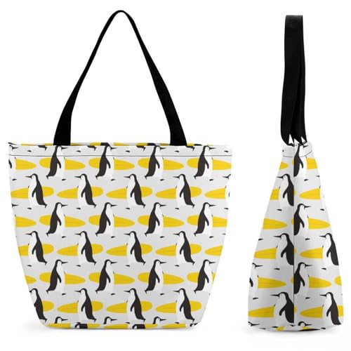 Cartoon Pinguin Damen Handtasche Shopper Umhängetasche Schultertasche Tragetasche Mit Reißverschluss 28.5x18x32.5cm von GIOKQB