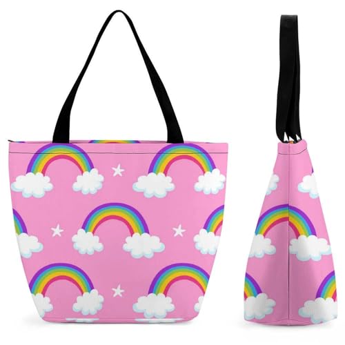 Cartoon-Regenbogen Damen Handtasche Shopper Umhängetasche Schultertasche Tragetasche Mit Reißverschluss 28.5x18x32.5cm von GIOKQB