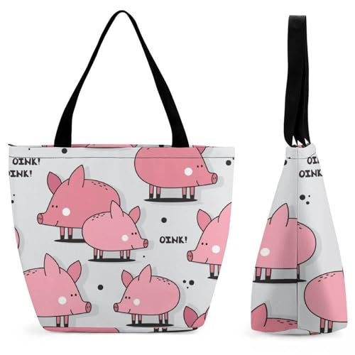 Cartoon Schwein Damen Handtasche Shopper Umhängetasche Schultertasche Tragetasche Mit Reißverschluss 28.5x18x32.5cm von GIOKQB