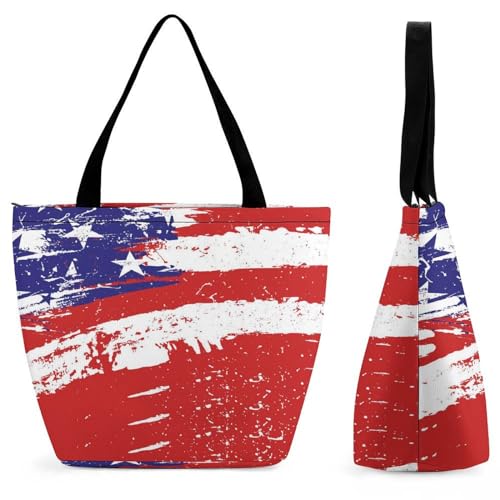 GIOKQB Amerikanische Flagge Damen Handtasche Shopper Umhängetasche Schultertasche Tragetasche Mit Reißverschluss 28.5x18x32.5cm von GIOKQB