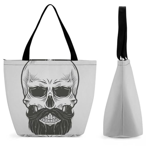 GIOKQB Bärtiger Totenkopf Damen Handtasche Shopper Umhängetasche Schultertasche Tragetasche Mit Reißverschluss 28.5x18x32.5cm von GIOKQB