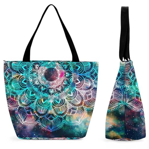 GIOKQB Blaues Mandala Damen Handtasche Shopper Umhängetasche Schultertasche Tragetasche Mit Reißverschluss 28.5x18x32.5cm von GIOKQB