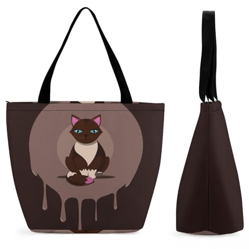 GIOKQB Braune Katze Damen Handtasche Shopper Umhängetasche Schultertasche Tragetasche Mit Reißverschluss 28.5x18x32.5cm von GIOKQB