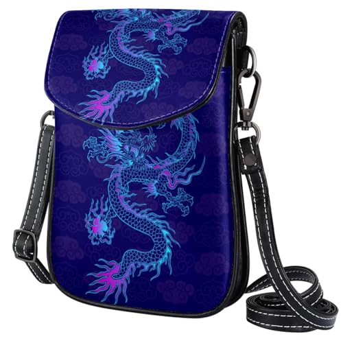 GIOKQB Damen Klein Umhängetasche Blauer Retro-Drache Schultertasche Handytasche Zum Umhängen Mini Crossbody Tasche von GIOKQB