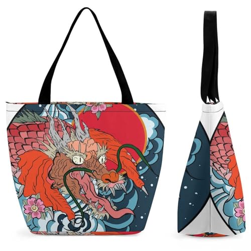 GIOKQB Drache Damen Handtasche Shopper Umhängetasche Schultertasche Tragetasche Mit Reißverschluss 28.5x18x32.5cm von GIOKQB