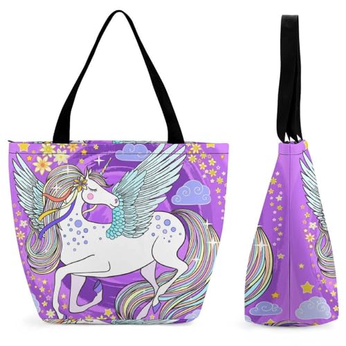 GIOKQB Einhorn Flügel Damen Handtasche Shopper Umhängetasche Schultertasche Tragetasche Mit Reißverschluss 28.5x18x32.5cm von GIOKQB