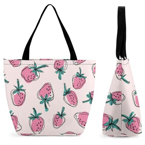 GIOKQB Erdbeere Rosa Damen Handtasche Shopper Umhängetasche Schultertasche Tragetasche Mit Reißverschluss 28.5x18x32.5cm von GIOKQB