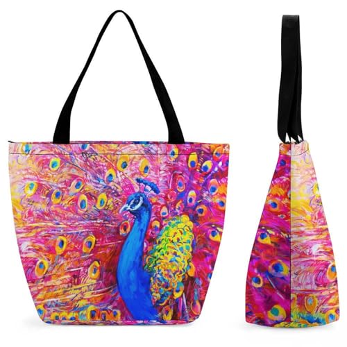 GIOKQB Farbe Pfau Damen Handtasche Shopper Umhängetasche Schultertasche Tragetasche Mit Reißverschluss 28.5x18x32.5cm von GIOKQB