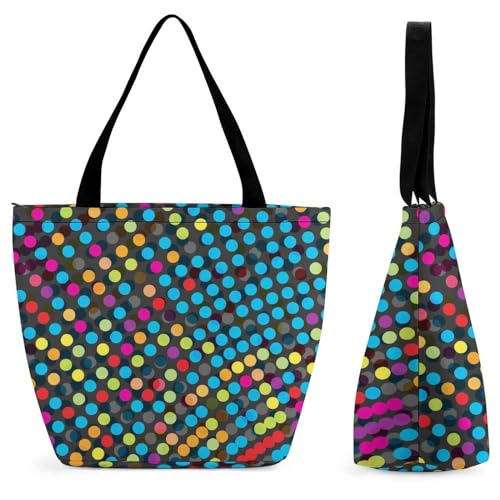 GIOKQB Farbe Pünktchen Damen Handtasche Shopper Umhängetasche Schultertasche Tragetasche Mit Reißverschluss 28.5x18x32.5cm von GIOKQB