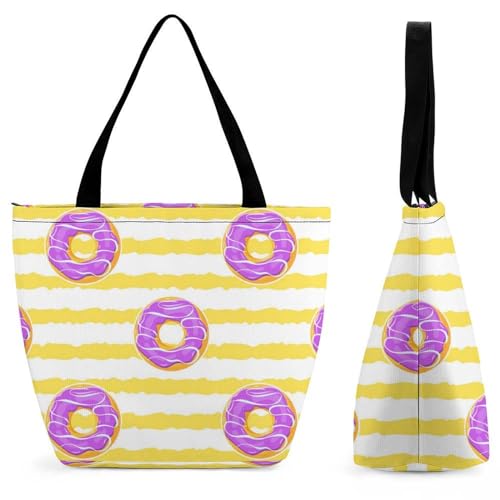 GIOKQB Farbige Donuts Damen Handtasche Shopper Umhängetasche Schultertasche Tragetasche Mit Reißverschluss 28.5x18x32.5cm von GIOKQB
