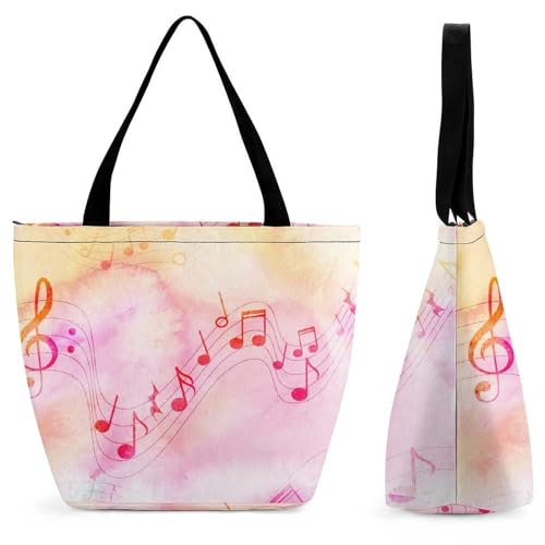 GIOKQB Farbige Musiknote Damen Handtasche Shopper Umhängetasche Schultertasche Tragetasche Mit Reißverschluss 28.5x18x32.5cm von GIOKQB