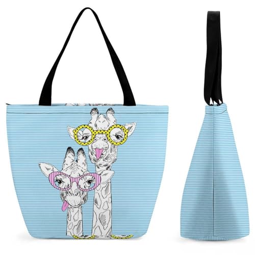 GIOKQB Giraffe Damen Handtasche Shopper Umhängetasche Schultertasche Tragetasche Mit Reißverschluss 28.5x18x32.5cm von GIOKQB