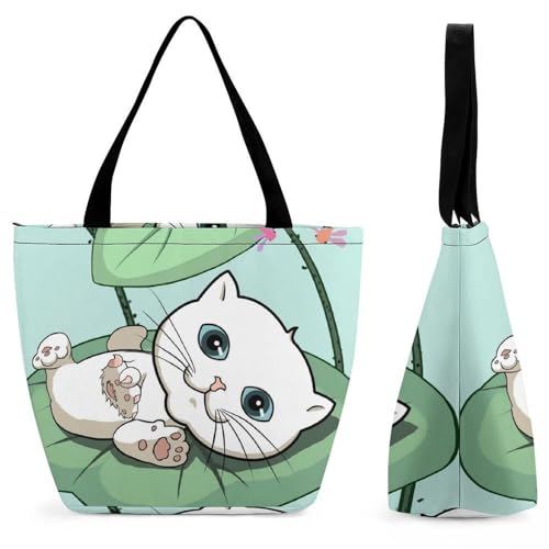 GIOKQB Liebliche Katze Damen Handtasche Shopper Umhängetasche Schultertasche Tragetasche Mit Reißverschluss 28.5x18x32.5cm von GIOKQB