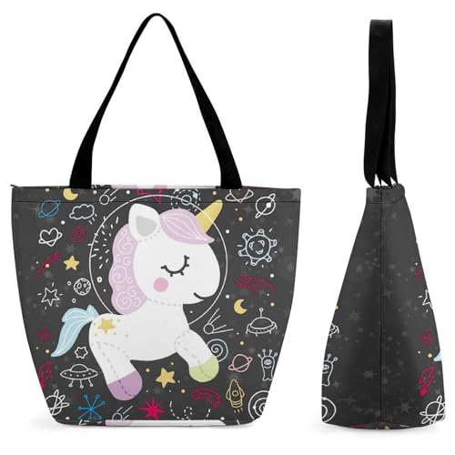 GIOKQB Liebliches Einhorn Damen Handtasche Shopper Umhängetasche Schultertasche Tragetasche Mit Reißverschluss 28.5x18x32.5cm von GIOKQB