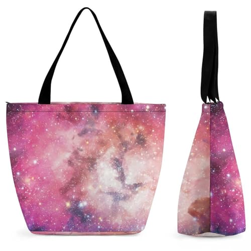 GIOKQB Lila Galaxie Damen Handtasche Shopper Umhängetasche Schultertasche Tragetasche Mit Reißverschluss 28.5x18x32.5cm von GIOKQB