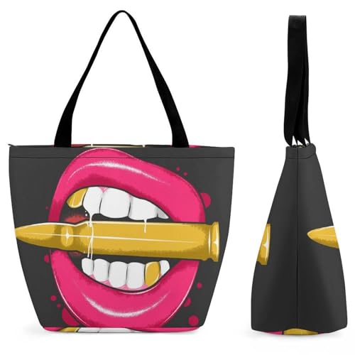 GIOKQB Lippenstift Damen Handtasche Shopper Umhängetasche Schultertasche Tragetasche Mit Reißverschluss 28.5x18x32.5cm von GIOKQB