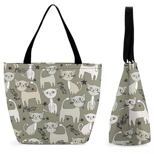 GIOKQB Niedliche Katze Damen Handtasche Shopper Umhängetasche Schultertasche Tragetasche Mit Reißverschluss 28.5x18x32.5cm von GIOKQB