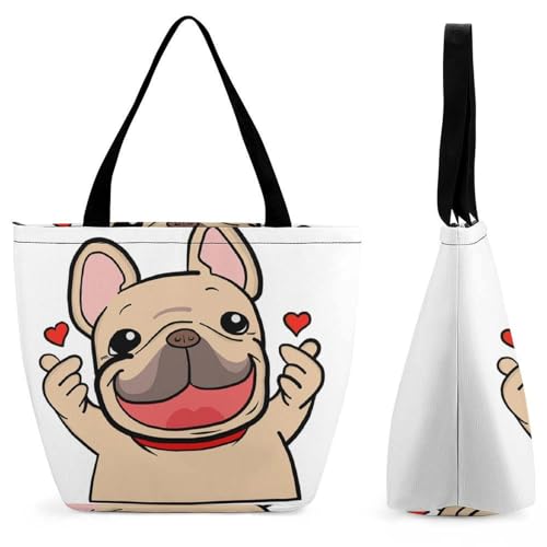 GIOKQB Niedlicher Mops-Hund Damen Handtasche Shopper Umhängetasche Schultertasche Tragetasche Mit Reißverschluss 28.5x18x32.5cm von GIOKQB