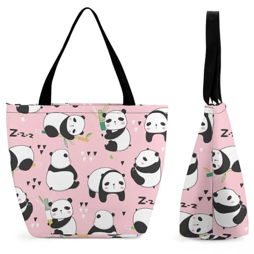 GIOKQB Panda Niedlich Damen Handtasche Shopper Umhängetasche Schultertasche Tragetasche Mit Reißverschluss 28.5x18x32.5cm von GIOKQB