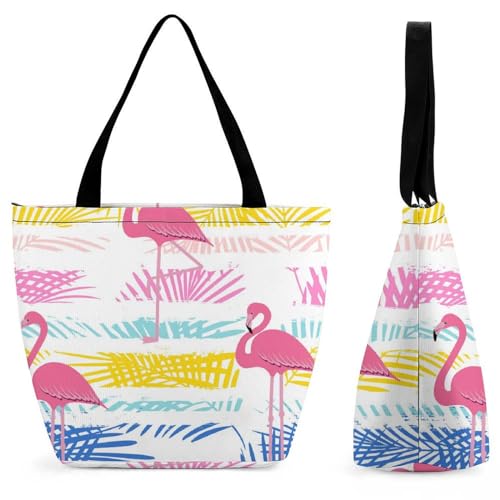 GIOKQB Rosa Flamingo Damen Handtasche Shopper Umhängetasche Schultertasche Tragetasche Mit Reißverschluss 28.5x18x32.5cm von GIOKQB