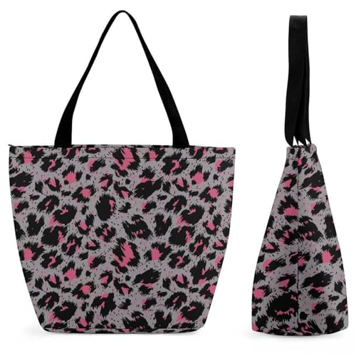 GIOKQB Rosa Leopard Damen Handtasche Shopper Umhängetasche Schultertasche Tragetasche Mit Reißverschluss 28.5x18x32.5cm von GIOKQB