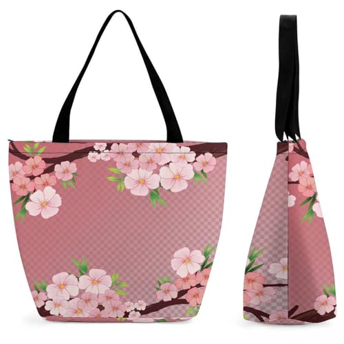 GIOKQB Rosa Pfirsichblüte Damen Handtasche Shopper Umhängetasche Schultertasche Tragetasche Mit Reißverschluss 28.5x18x32.5cm von GIOKQB