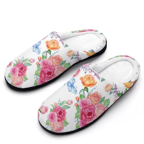 GIOKQB Rosa Rose Hausschuhe Damen Warme Kunstwolle Memory Foam Slippers Rutschfeste Pantoffeln von GIOKQB