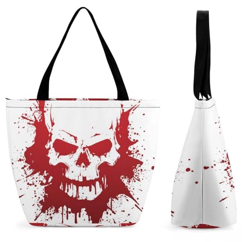 GIOKQB Rote Spritztinte Totenkopf Damen Handtasche Shopper Umhängetasche Schultertasche Tragetasche Mit Reißverschluss 28.5x18x32.5cm von GIOKQB