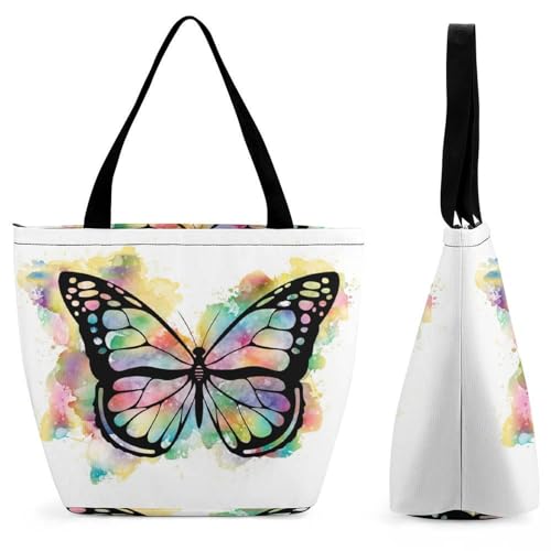 GIOKQB Schmetterling Farbe Damen Handtasche Shopper Umhängetasche Schultertasche Tragetasche Mit Reißverschluss 28.5x18x32.5cm von GIOKQB