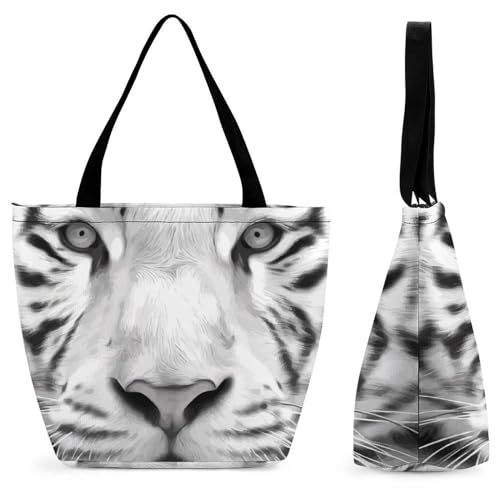 GIOKQB Tiger Damen Handtasche Shopper Umhängetasche Schultertasche Tragetasche Mit Reißverschluss 28.5x18x32.5cm von GIOKQB
