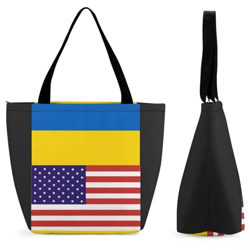 GIOKQB Ukrainische Flagge Damen Handtasche Shopper Umhängetasche Schultertasche Tragetasche Mit Reißverschluss 28.5x18x32.5cm von GIOKQB