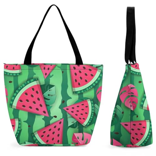 GIOKQB Wassermelone Damen Handtasche Shopper Umhängetasche Schultertasche Tragetasche Mit Reißverschluss 28.5x18x32.5cm von GIOKQB