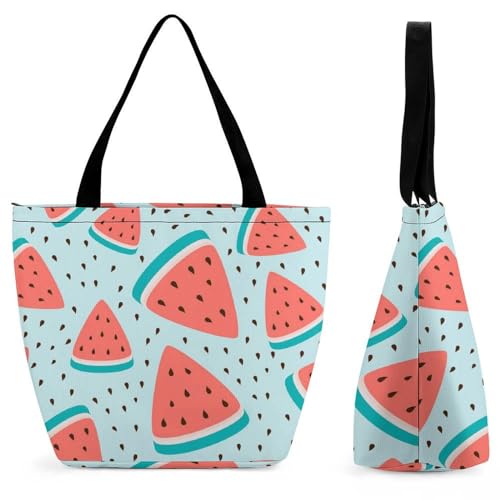 GIOKQB Wassermelone Damen Handtasche Shopper Umhängetasche Schultertasche Tragetasche Mit Reißverschluss 28.5x18x32.5cm von GIOKQB