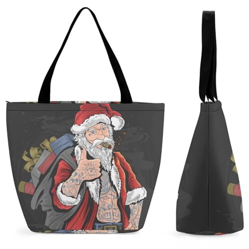 GIOKQB Weihnachtsmann Damen Handtasche Shopper Umhängetasche Schultertasche Tragetasche Mit Reißverschluss 28.5x18x32.5cm von GIOKQB