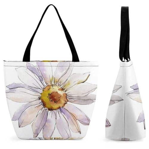 GIOKQB Weiße Blume Damen Handtasche Shopper Umhängetasche Schultertasche Tragetasche Mit Reißverschluss 28.5x18x32.5cm von GIOKQB