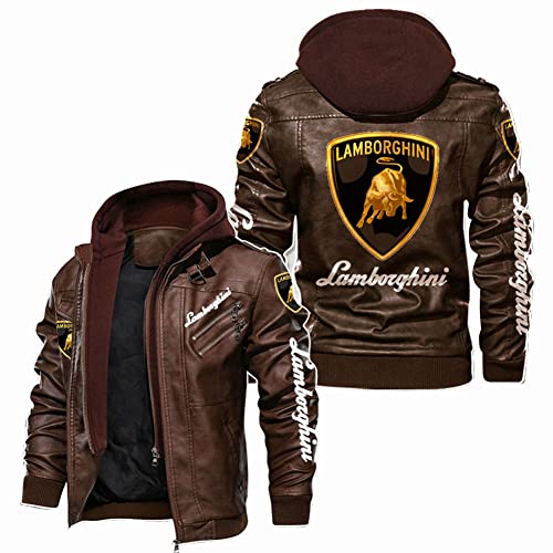 GIOPSQ Faux Leder Bomber Jacke Für Lambo.RGhi.ni Gedruckt Mit Herausnehmbar Kapuze Windbreaker Rennen Coats Draussen/A/XL von GIOPSQ