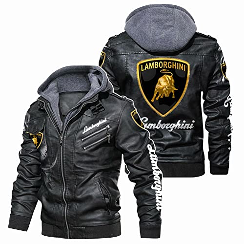 GIOPSQ Faux Leder Bomber Jacke Für Lambo.RGhi.ni Gedruckt Mit Herausnehmbar Kapuze Windbreaker Rennen Coats Draussen/B/M von GIOPSQ