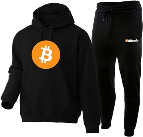 GIOPSQ Herren/Damen Bitcoin einfarbiger Baumwoll-Hoodie-Sweatshirt-Hosenanzug klassische Sportbekleidung, lässige Jogging-Kleidung kapuze/A/XL von GIOPSQ