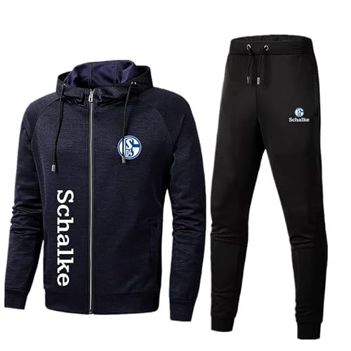 GIOPSQ Herren Sportswear Anzug Schalke 04 Logo Kapuzenjacke und Sporthose, Outdoor Casual Zip Jogginganzug Cardigan Trainingsanzug Ausrüstung/D/L von GIOPSQ