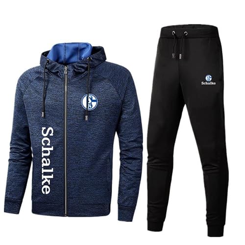 GIOPSQ Herren Sportswear Anzug Schalke 04 Logo Kapuzenjacke und Sporthose, Outdoor Casual Zip Jogginganzug Cardigan Trainingsanzug Ausrüstung/E/L von GIOPSQ