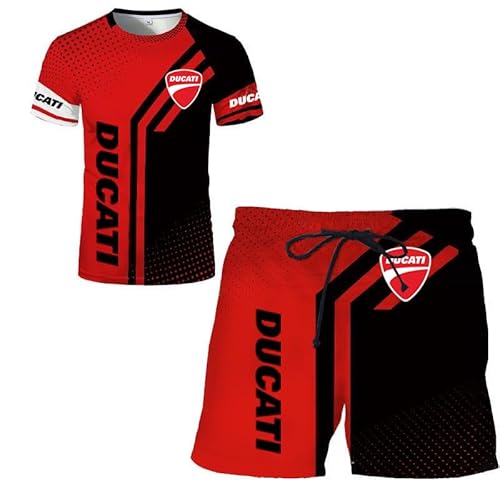 GIOPSQ Herren-T-Shirt-Shorts-Trainingsanzug-Set Du-Cati 3D-Druck Zweiteiliges Set Kurzarm-T-Shirt-Hosen-Trainingsanzug sports/E/XL von GIOPSQ