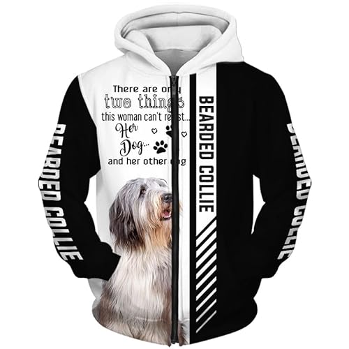 GIOPSQ Hoodies Jacken Dünne 3D Bearded Collie Dog Volldruck Pullover Männer & Frauen Casual Polyester Sweatshirt unisex/A2/M von GIOPSQ